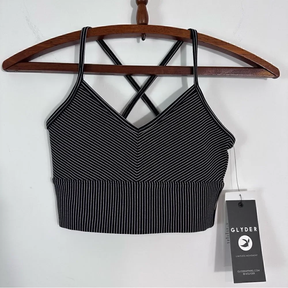 NWT. Glyder Premier Bra in Black & Adobe Rose Stripe Size XS
